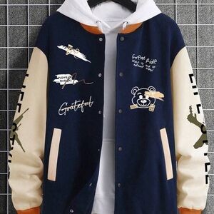 Manfinity EMRG Men's Loose Graffiti Printed Baseball Jacket